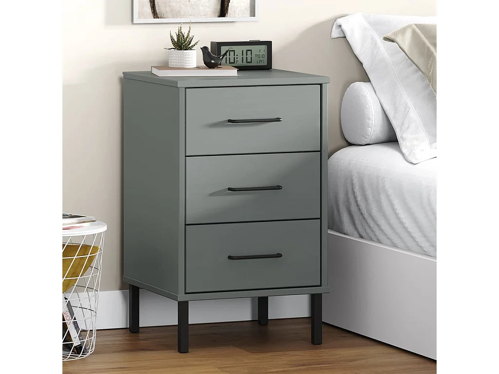 Comodino con gambe in metallo grigio Legno di pino massiccio OSLO