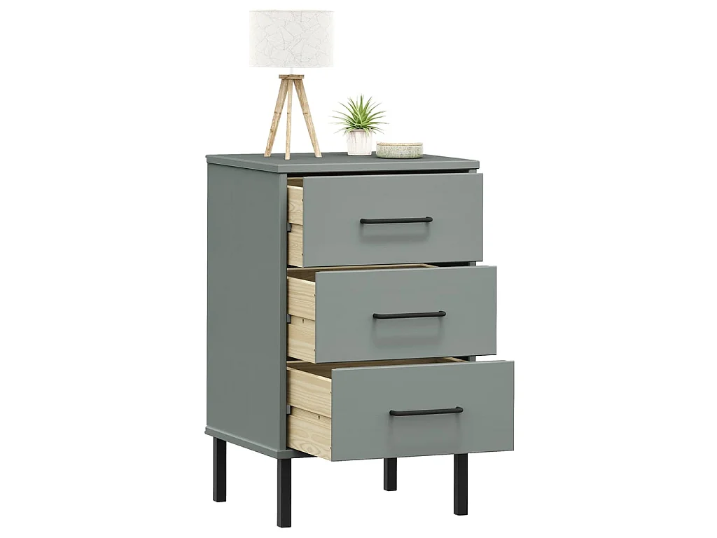 Comodino con gambe in metallo grigio Legno di pino massiccio OSLO