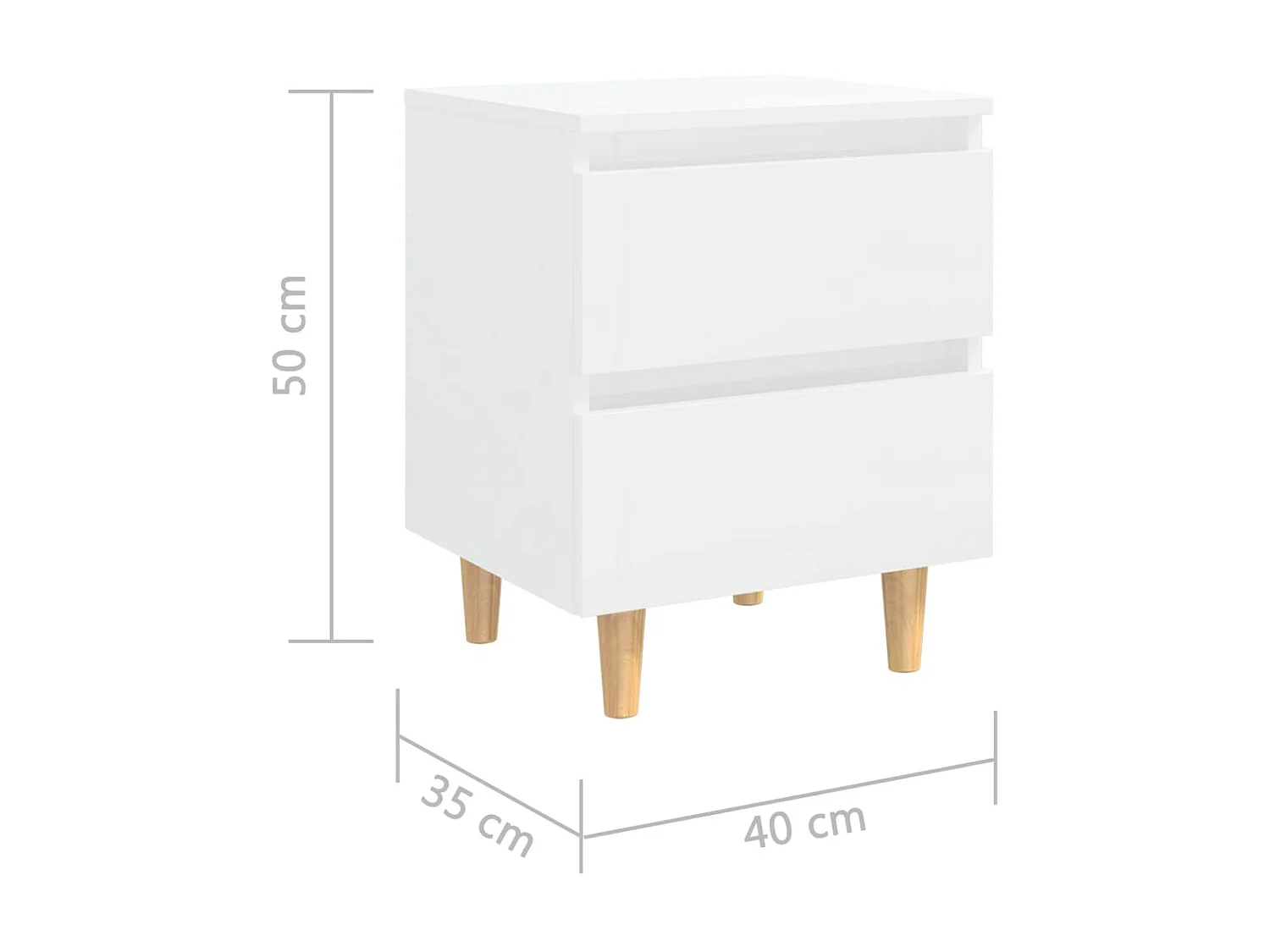 Table de chevet avec pieds en pin Blanc brillant 40x35x50 cm