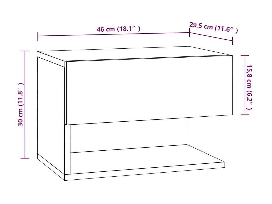 Table de chevet murale Chêne fumé