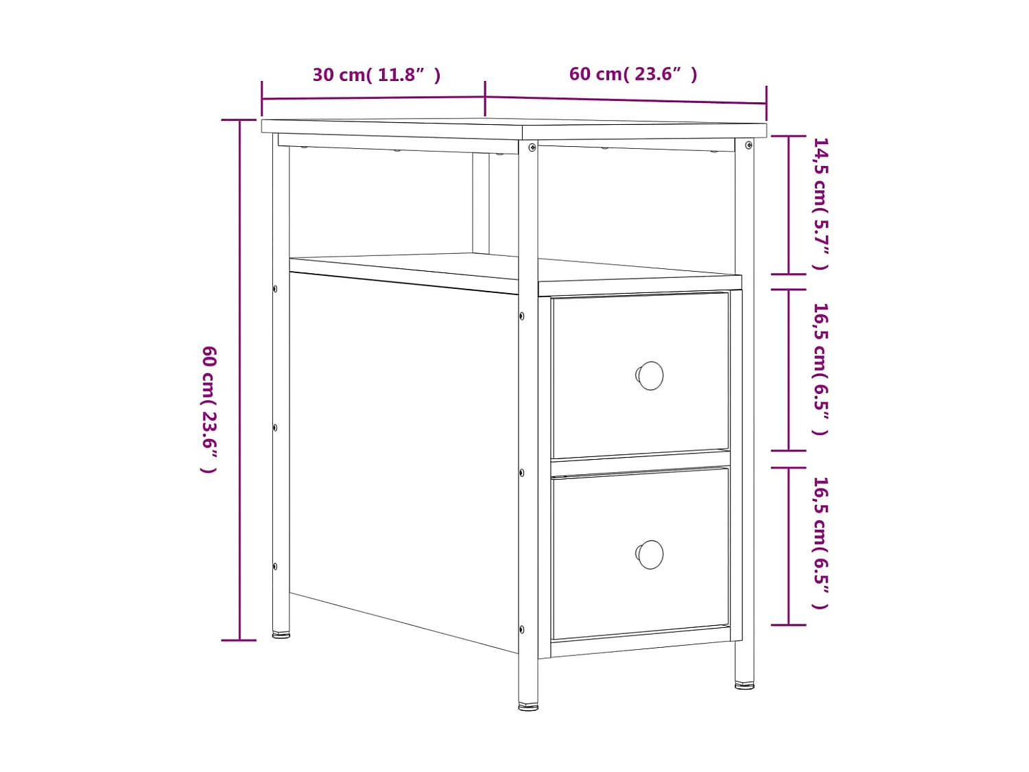 Tables de chevet 2 pcs noir 30x60x60 cm bois d’ingénierie