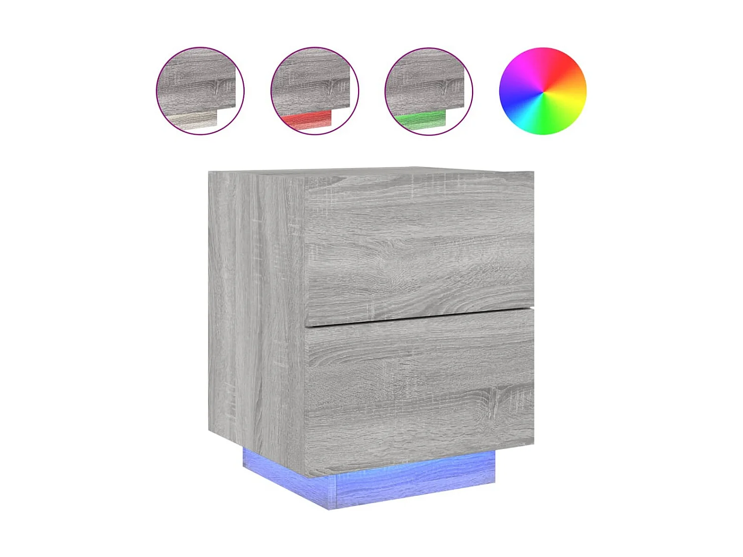 Comodino in derivati del legno grigio Sonoma e luci a LED