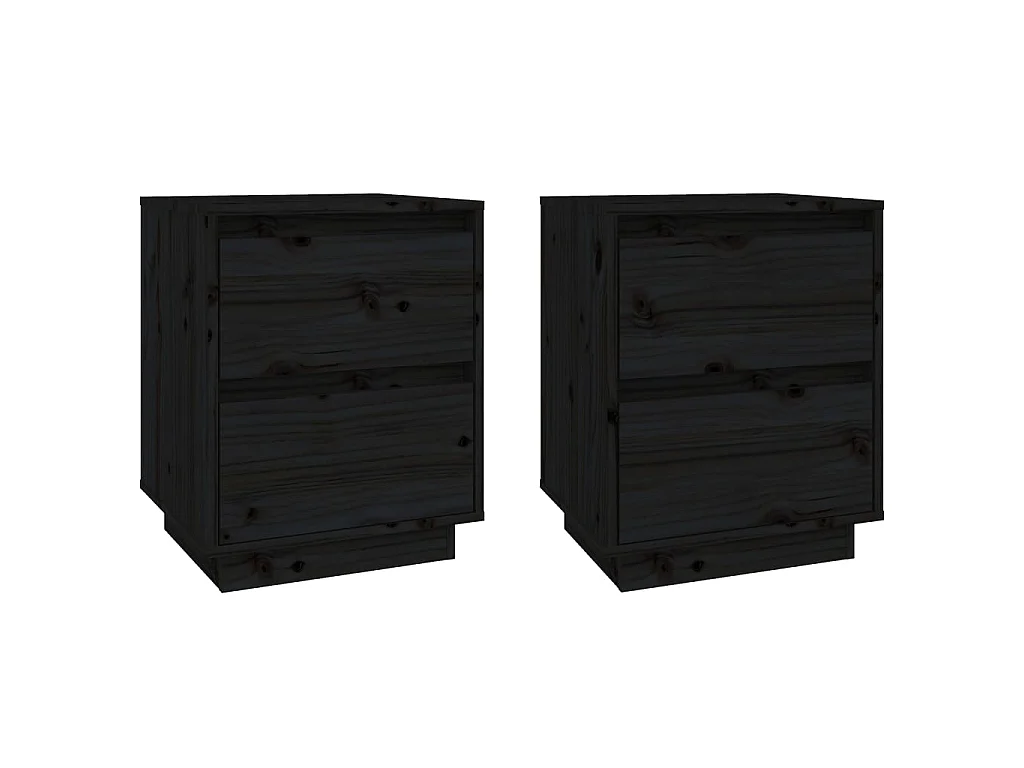 Mesitas de noche 2 uds Negro 40x35x50 cm Madera maciza de pino