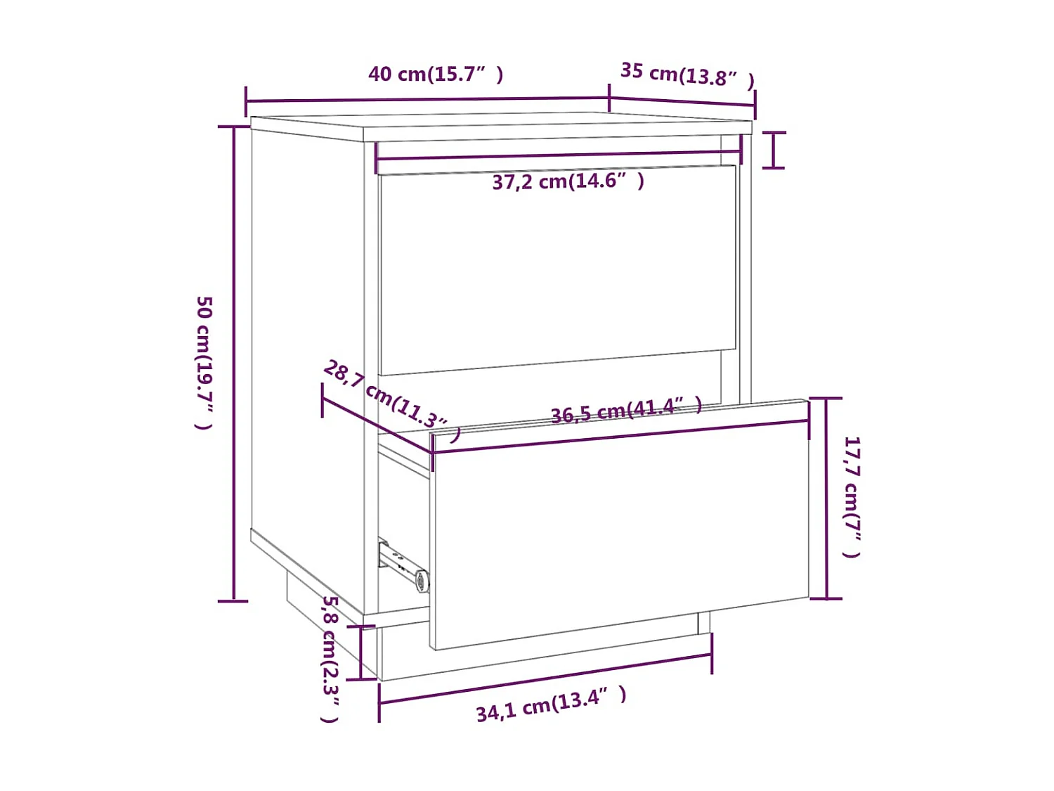 Mesitas de noche 2 uds Negro 40x35x50 cm Madera maciza de pino
