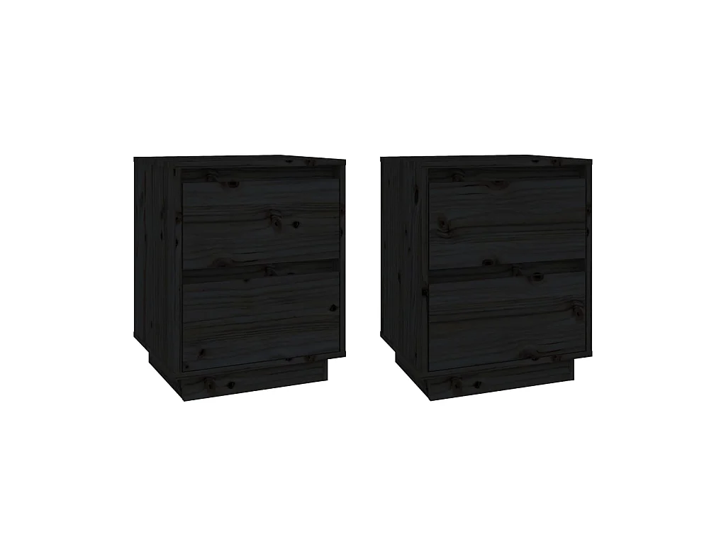 Tables de chevet 2 pcs Noir 40x35x50 cm Bois de pin solide