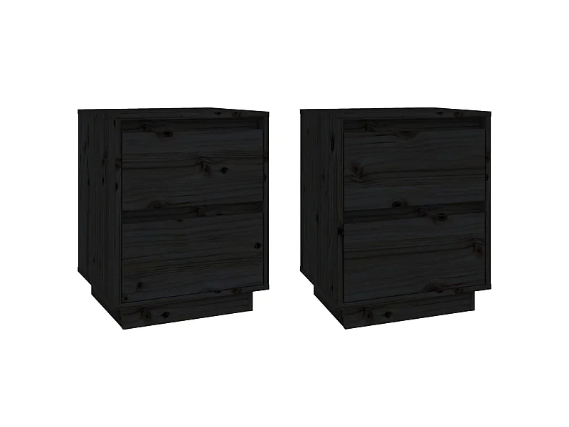 Nachttische 2 Stk. Schwarz 40x35x50 cm Massives Kiefernholz