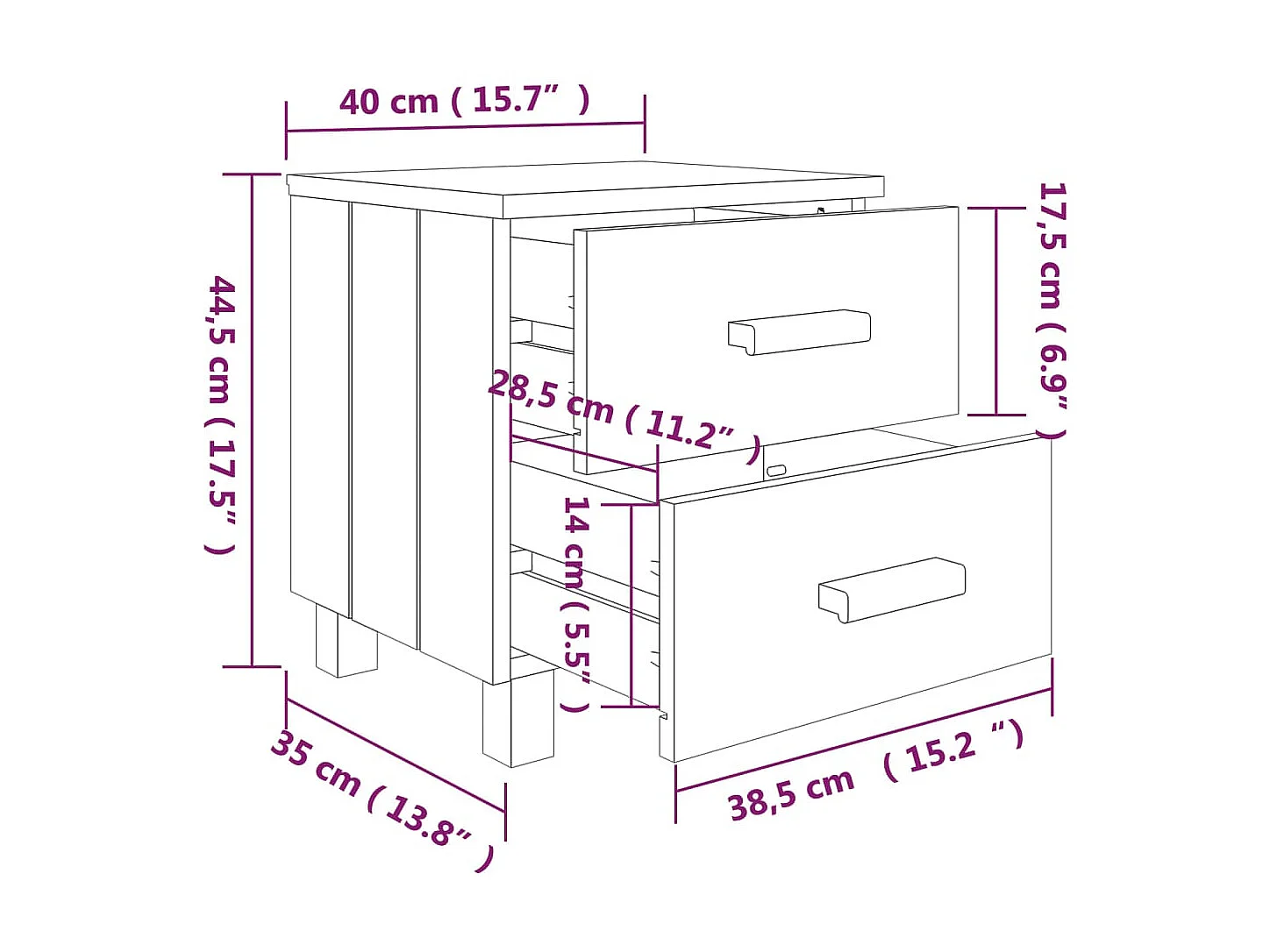 HAMAR Mesitas de noche 2 uds Blanco 40x35x44,5 cm Madera maciza