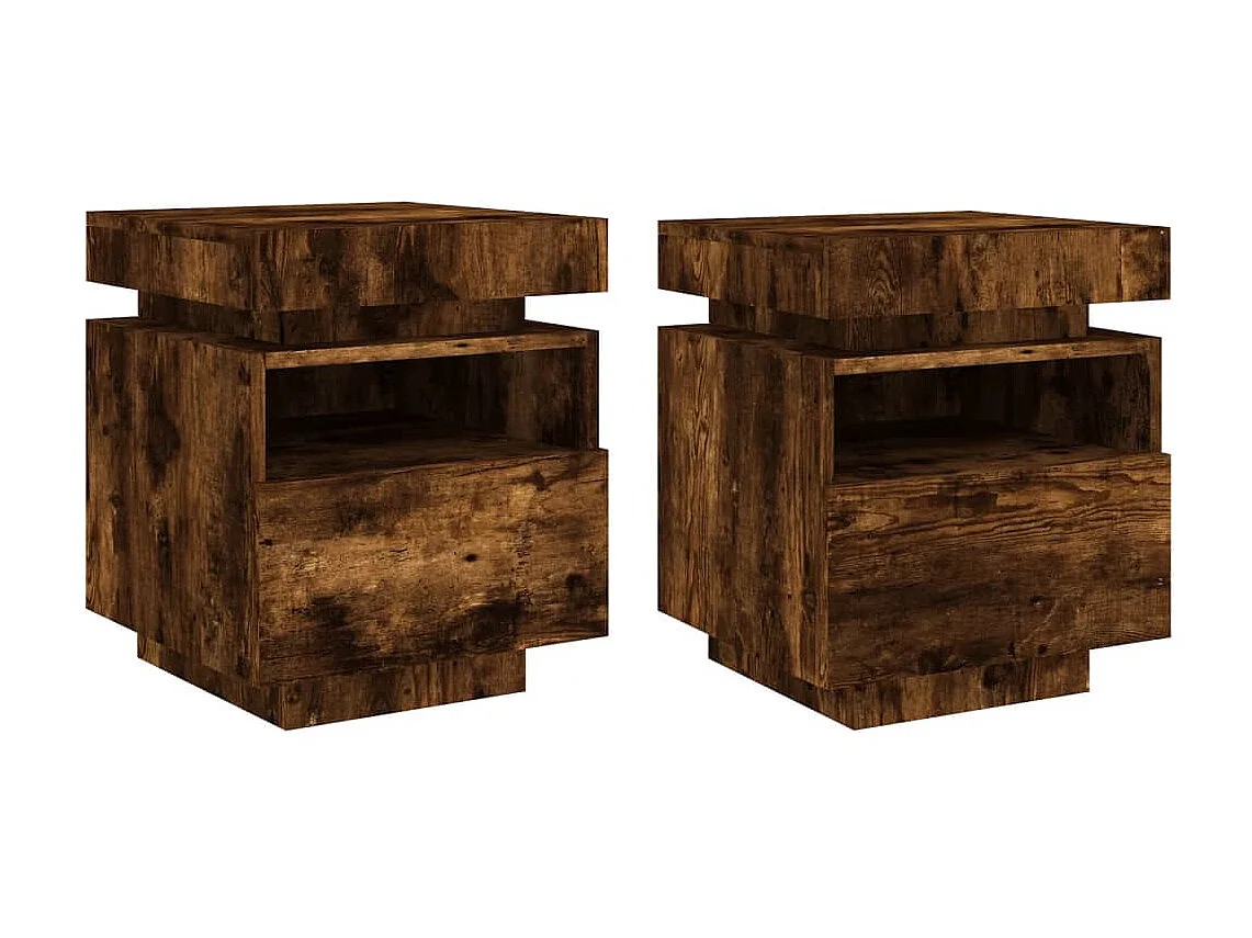 Comodini con luci LED 2 pz rovere affumicato