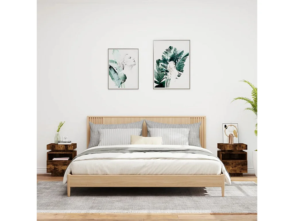 Comodini con luci LED 2 pz rovere affumicato