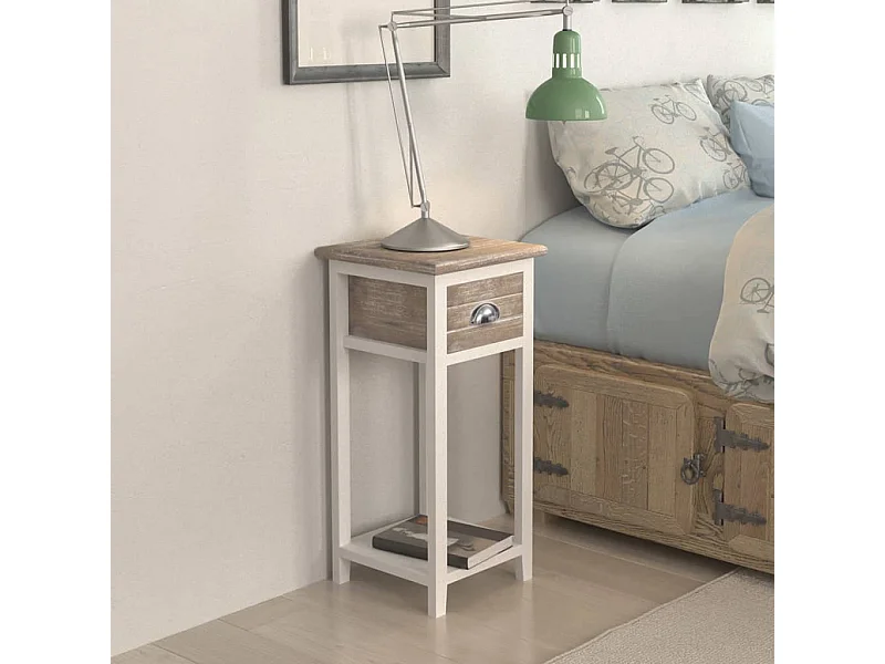 Mesa de cabeceira com 1 gaveta Marrom e branco