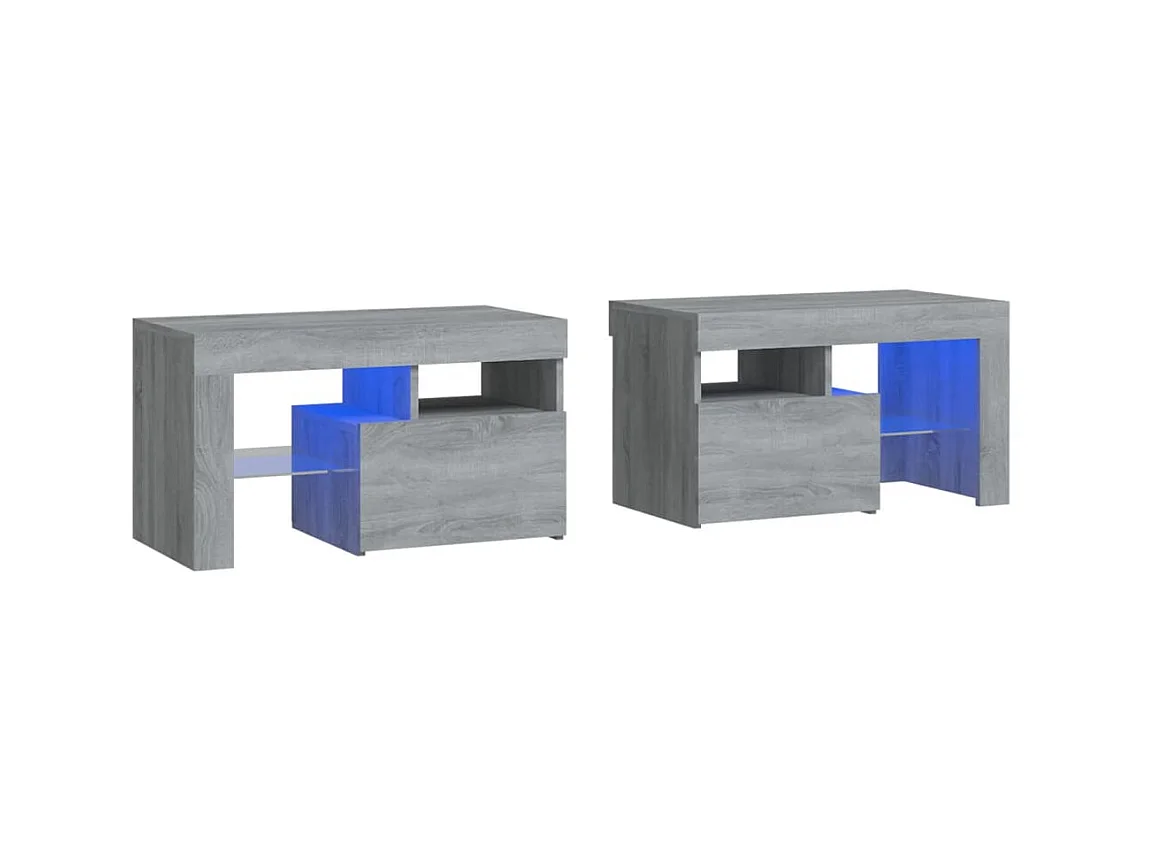 Tables de chevet 2 pcs et lumières LED Sonoma gris 70x36,5x40cm