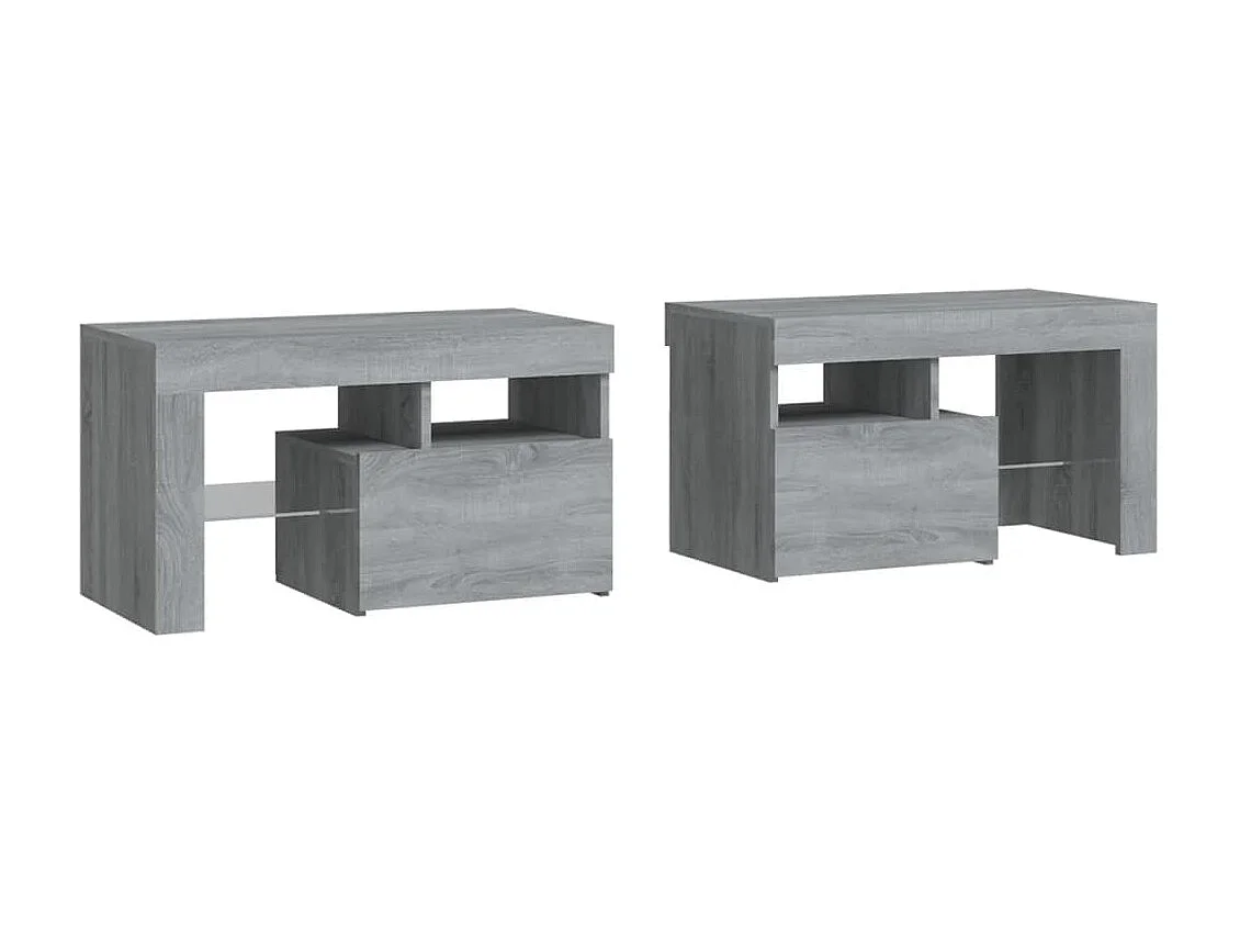 2 Nachttische und LED-Leuchten Sonomagrau 70x36,5x40cm