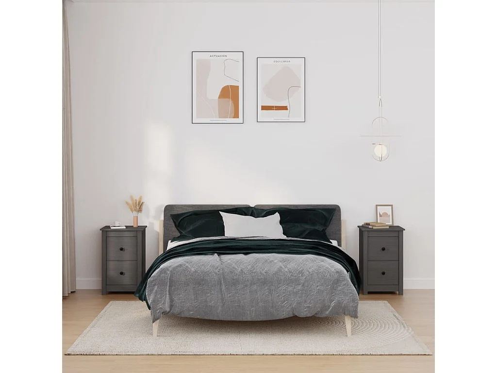 Tables de chevet 2 pcs Gris 40x35x61,5 cm Bois de pin massif