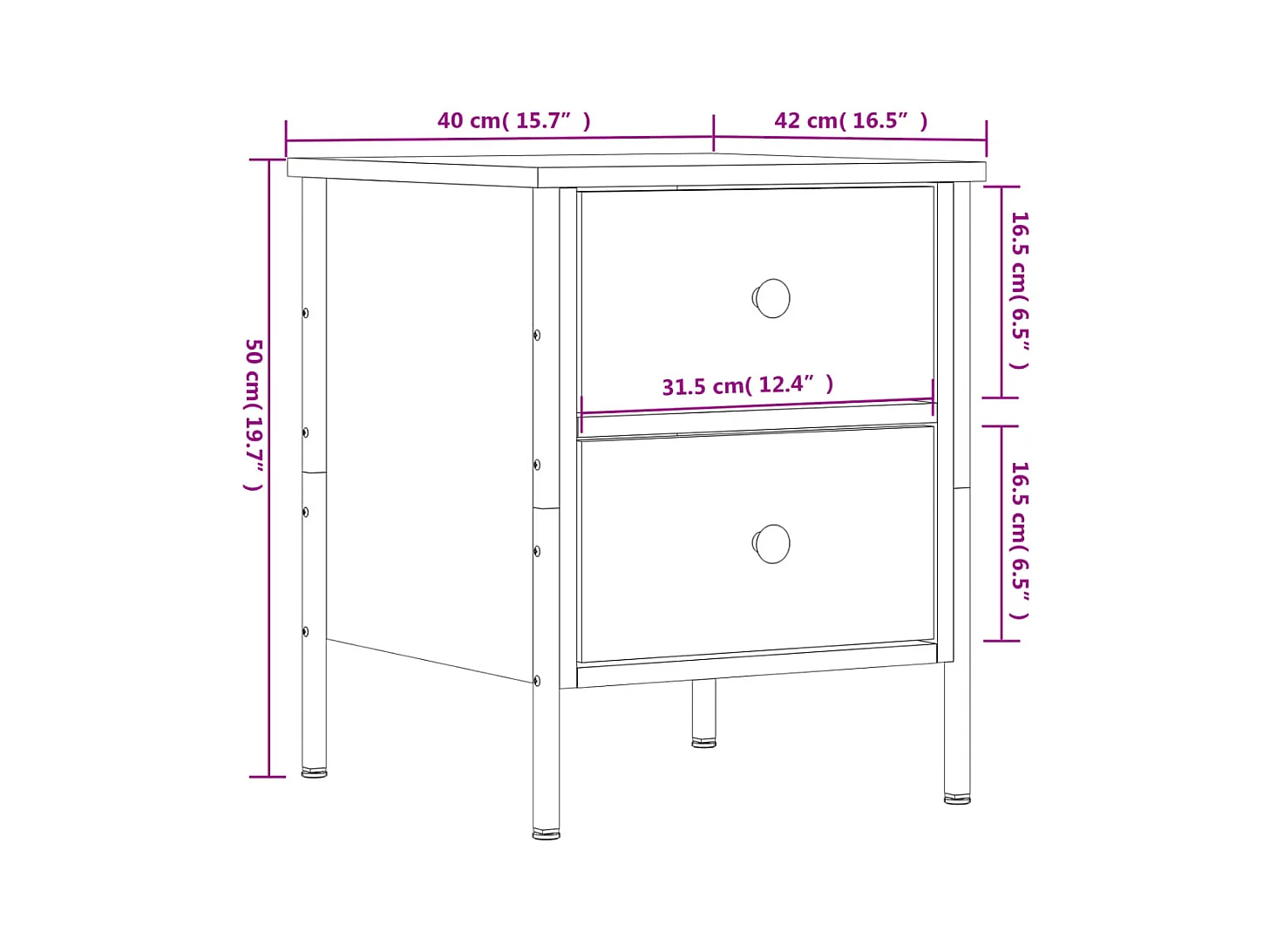 Tables de chevet 2pcs chêne marron 40x42x50cm bois d'ingénierie