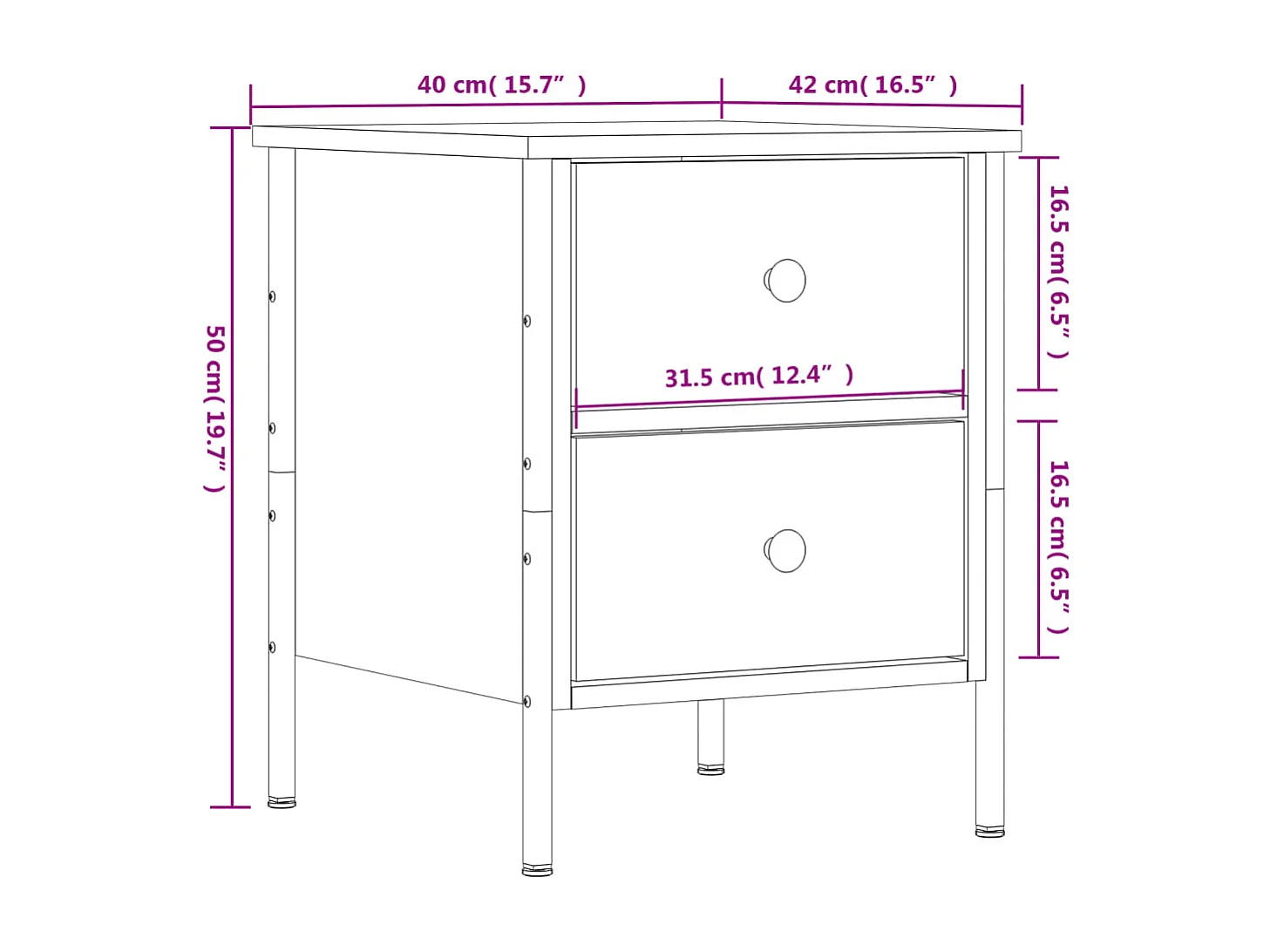 Tables de chevet 2pcs chêne marron 40x42x50cm bois d'ingénierie