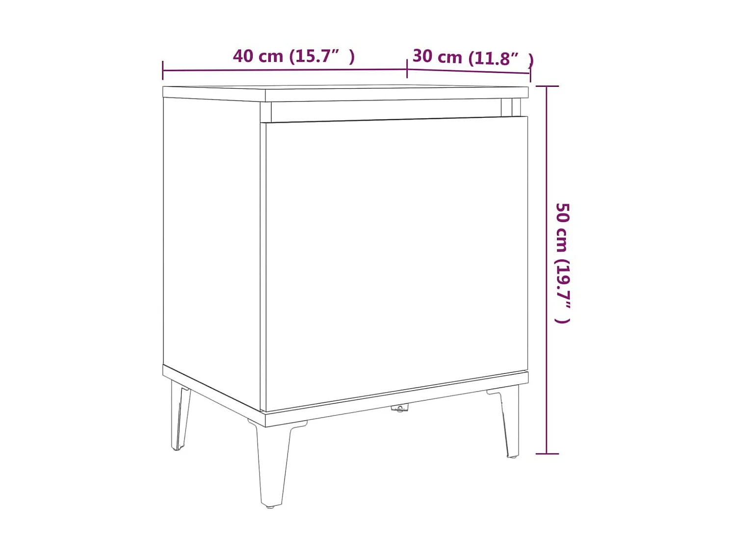 Nachtkastjes met metalen poten 2st Gerookt eiken 40x30x50cm