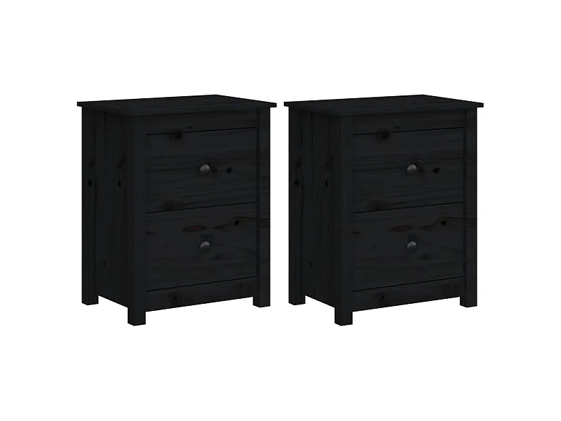 Comodini 2 pz Nero 50x35x61,5 cm Legno di pino massiccio