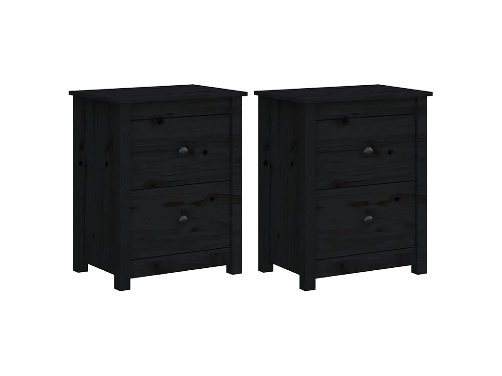 Tables de chevet 2 pcs Noir 50x35x61,5 cm Bois de pin massif