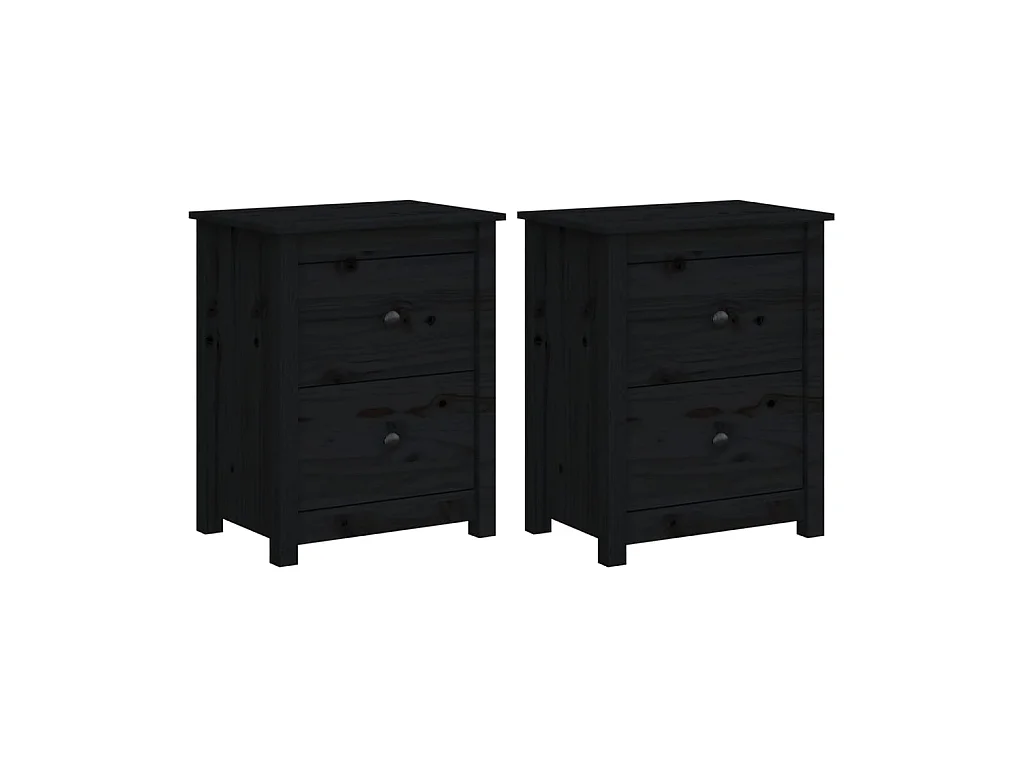 Tables de chevet 2 pcs Noir 50x35x61,5 cm Bois de pin massif