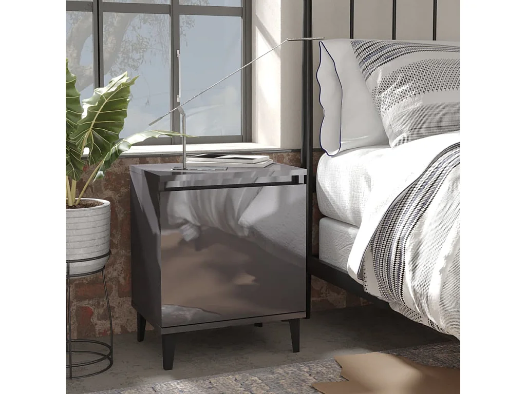 Table de chevet avec pieds en métal Gris brillant 40x30x50 cm