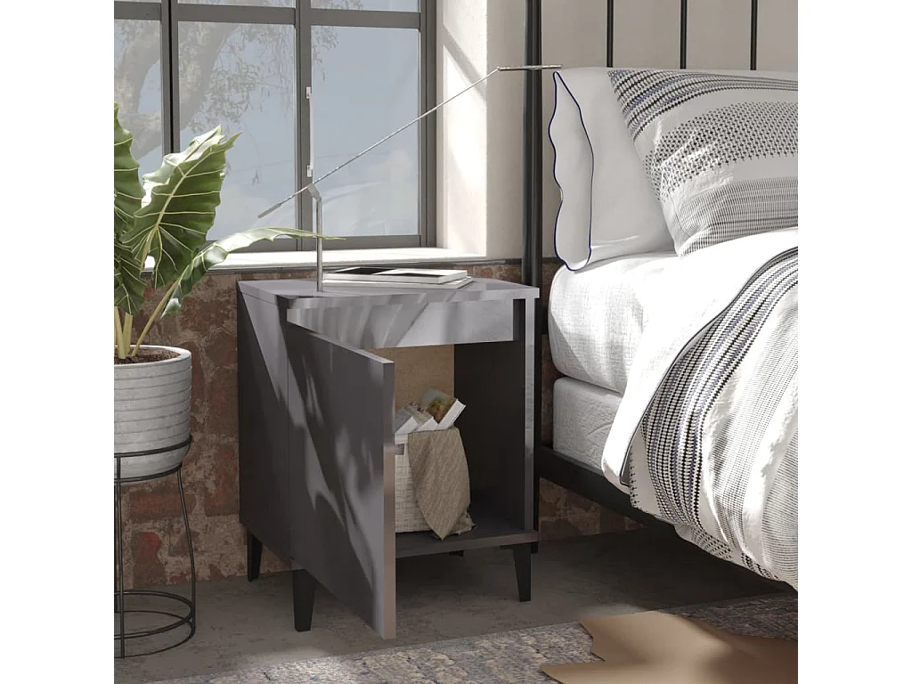 Table de chevet avec pieds en métal Gris brillant 40x30x50 cm