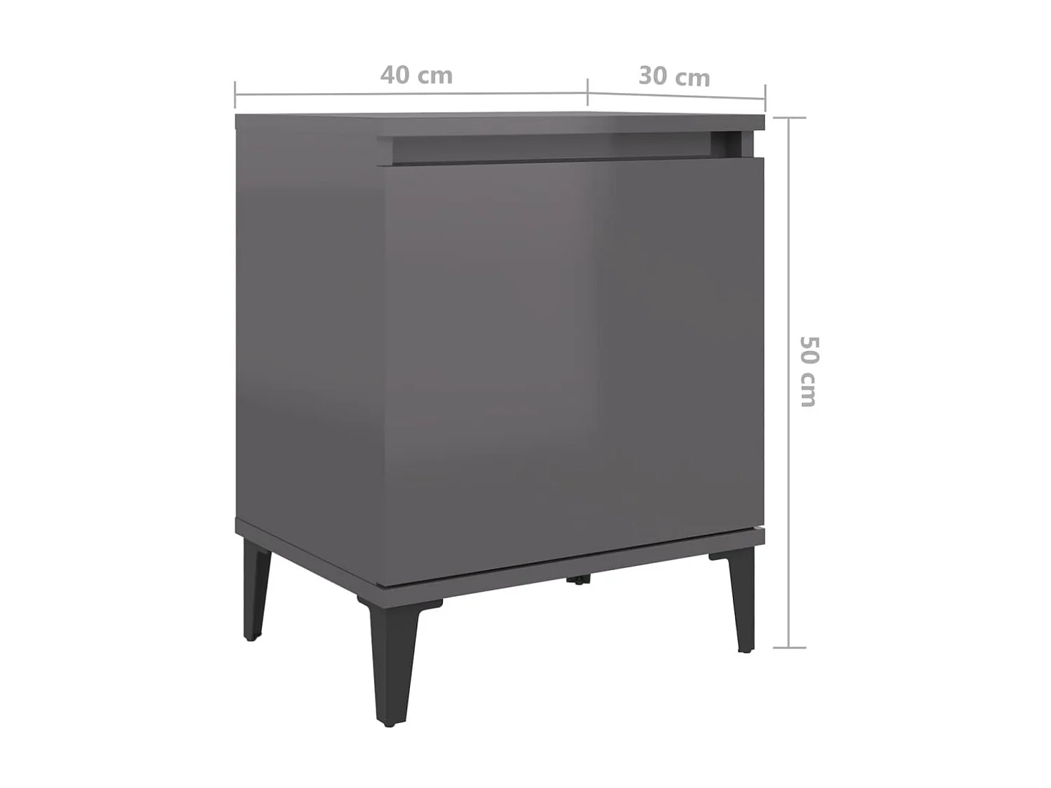 Table de chevet avec pieds en métal Gris brillant 40x30x50 cm