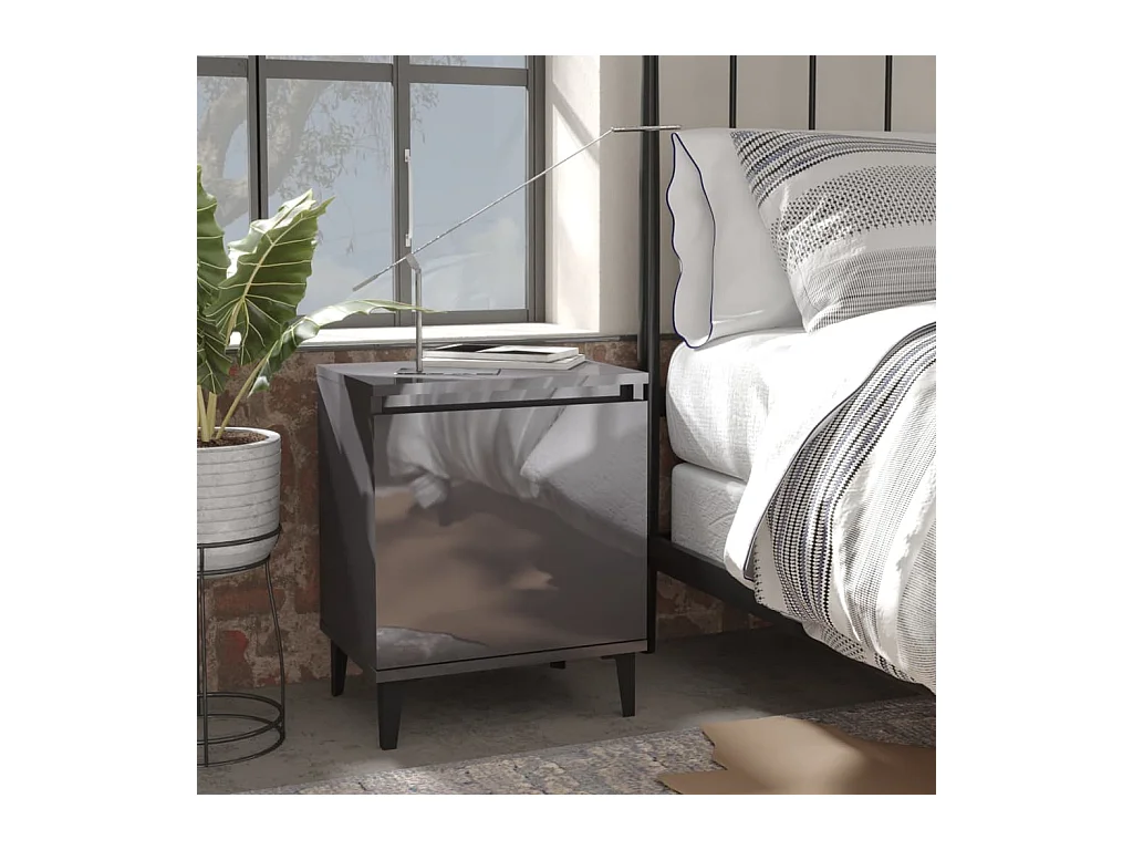 Comodino con gambe in metallo Grigio lucido 40x30x50 cm