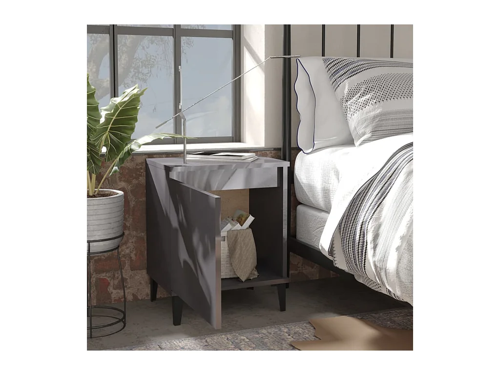 Comodino con gambe in metallo Grigio lucido 40x30x50 cm