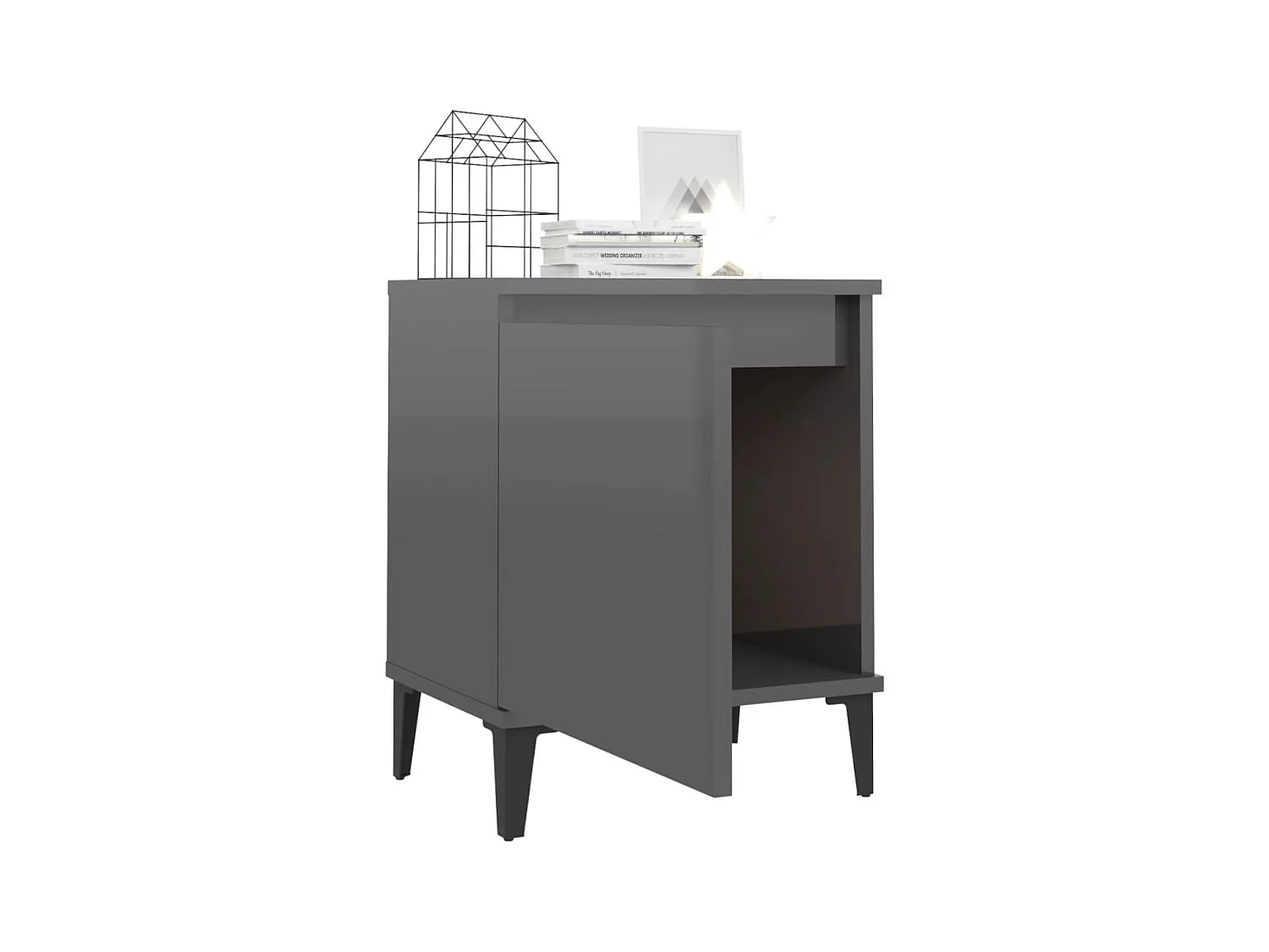 Comodino con gambe in metallo Grigio lucido 40x30x50 cm