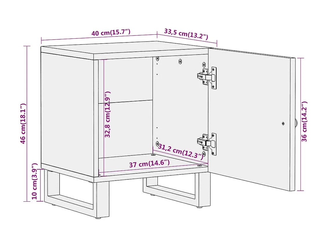 Table de chevet marron et noir bois de manguier solide