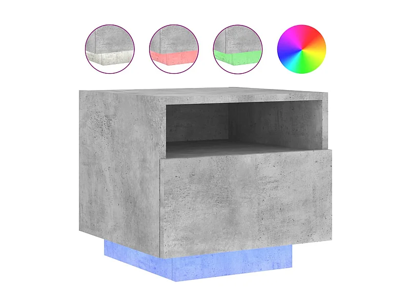 Comodino con luci led grigio cemento 40x39x37 cm
