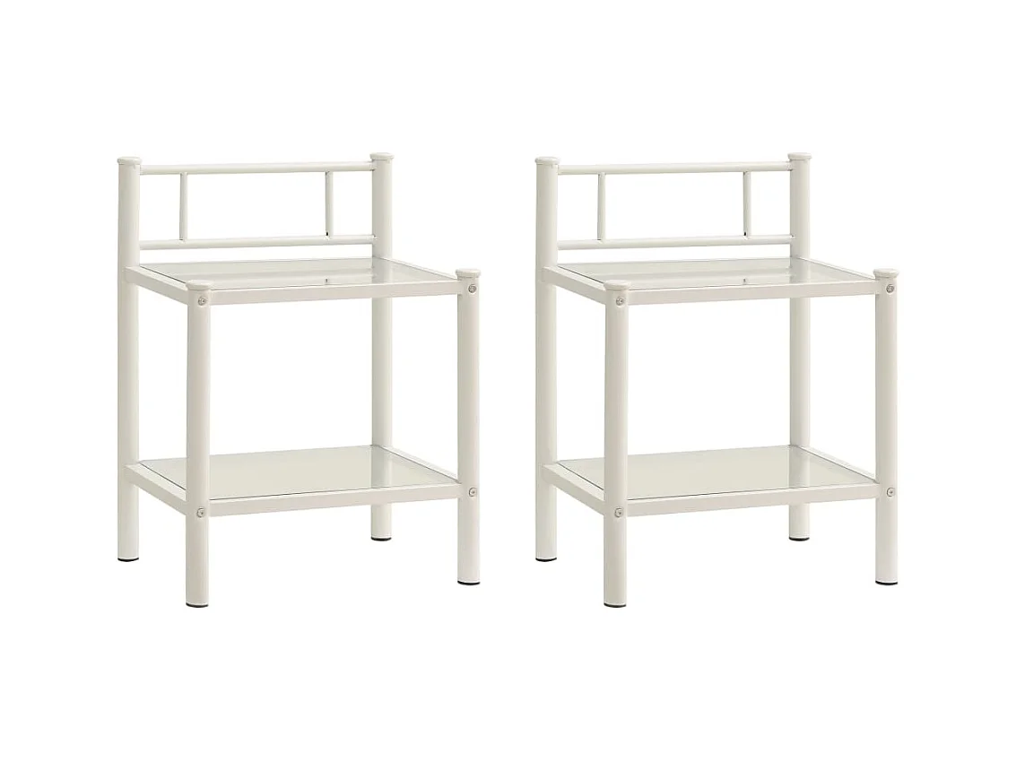 Tables de chevet 2 pcs Blanc et transparent Métal et verre
