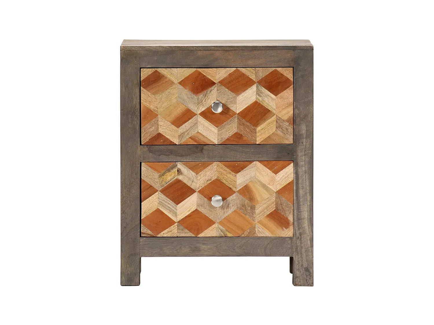Nachttisch Grau 40x30x50 cm Massives Mangoholz