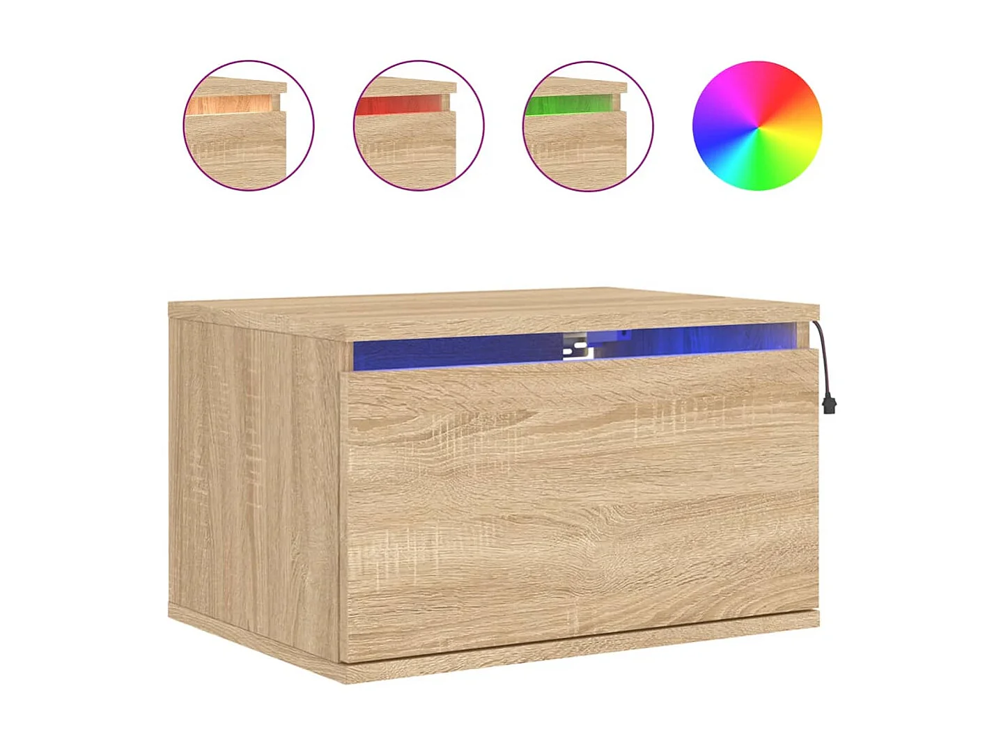 Mesa de cabeceira de parede com luzes LED sonoma carvalho