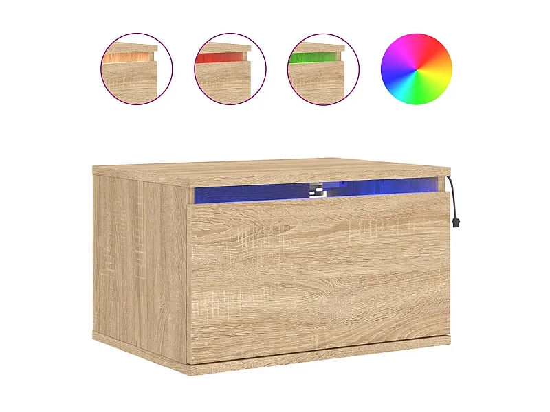 Table de chevet murale avec lumières LED chêne sonoma