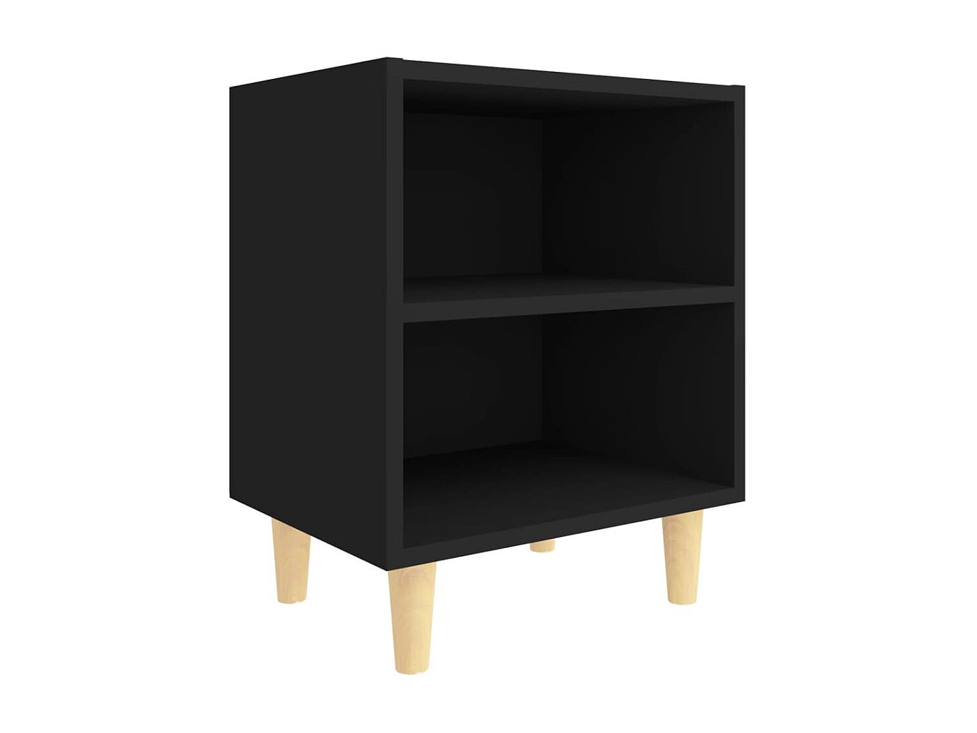 Comodino Moderno Nero Con Cassetto – Scanalato, Gambe In Legno Massello – 30x30x50 Cm – Piccolo Per Camera Da Letto