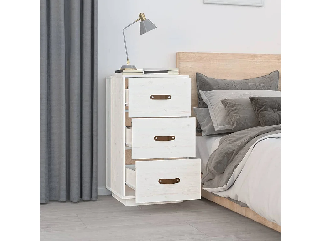 Table de chevet Blanc 40x40x75 cm Bois de pin solide