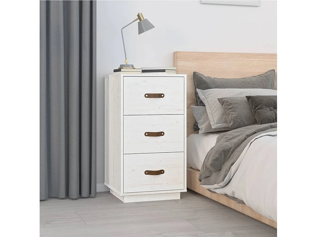 Mesita de noche Blanca 40x40x75 cm Madera maciza de pino