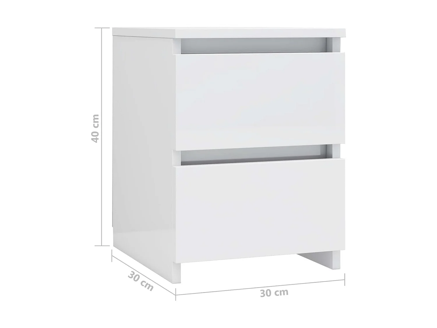 Nachtkastjes 2 stuks Glanzend wit 30 x 30 x 40 cm Spaanplaat