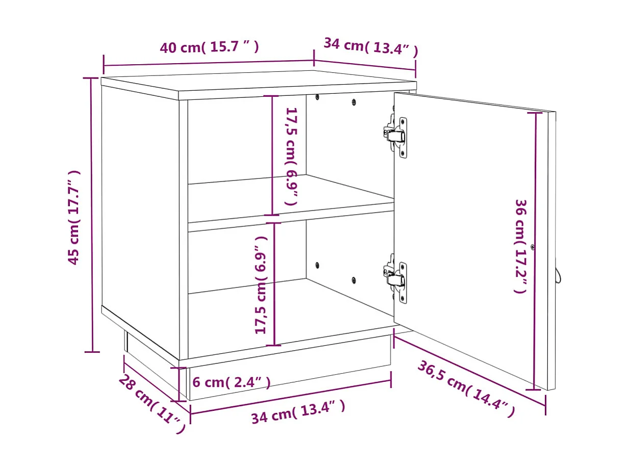 Table de chevet Marron miel 40x34x45 cm Bois de pin solide