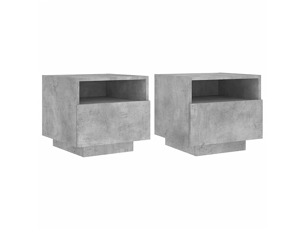 Armoires de chevet avec lumières LED 2 pcs gris béton
