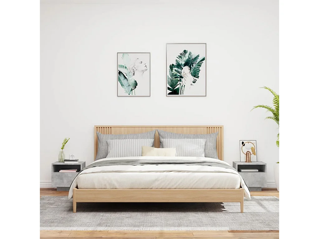 Armoires de chevet avec lumières LED 2 pcs gris béton
