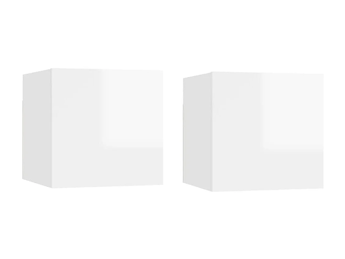 Tables de chevet 2 pcs Blanc brillant 30,5x30x30 cm Aggloméré