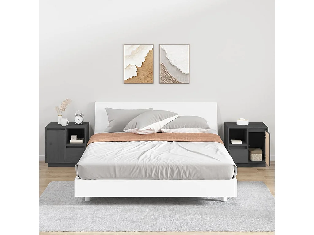 Tables de chevet 2 pcs Gris 50x34x50 cm Bois de pin massif