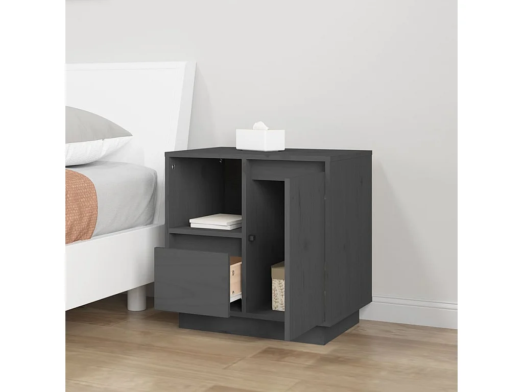 Tables de chevet 2 pcs Gris 50x34x50 cm Bois de pin massif