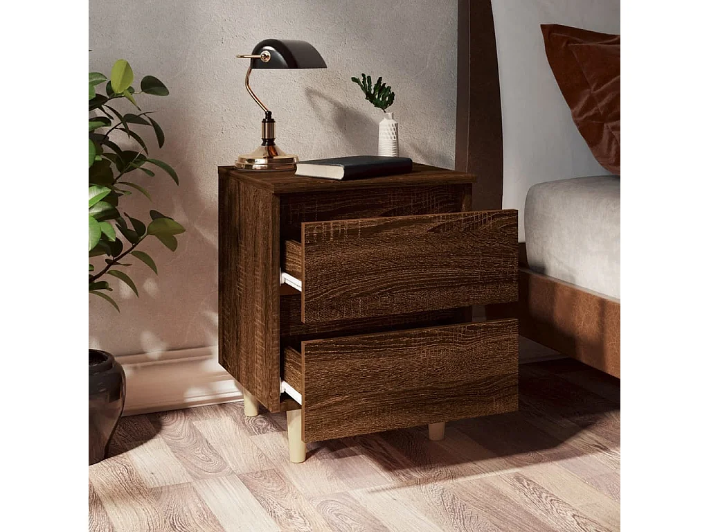 Nachtkastjes houten poten 2 stuks Bruin eiken 40x35x50 cm