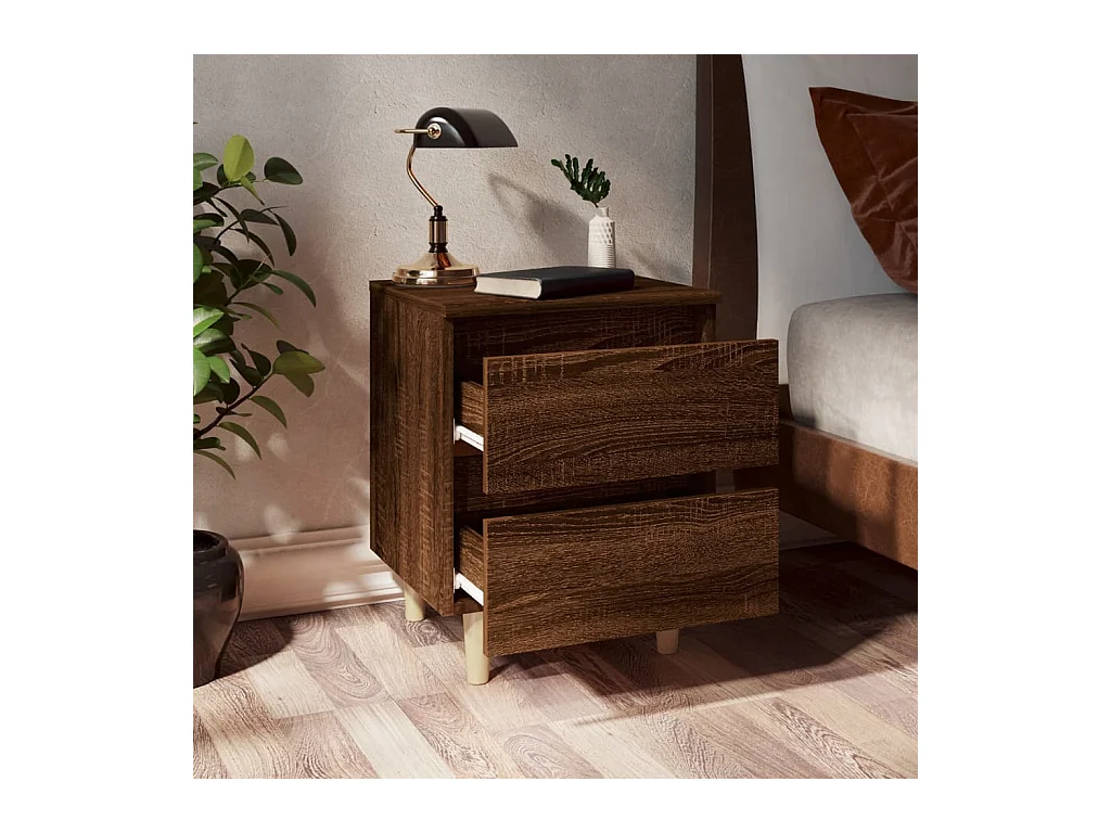 Nachttische Holzbeine 2 Stk. Braune Eiche 40x35x50 cm