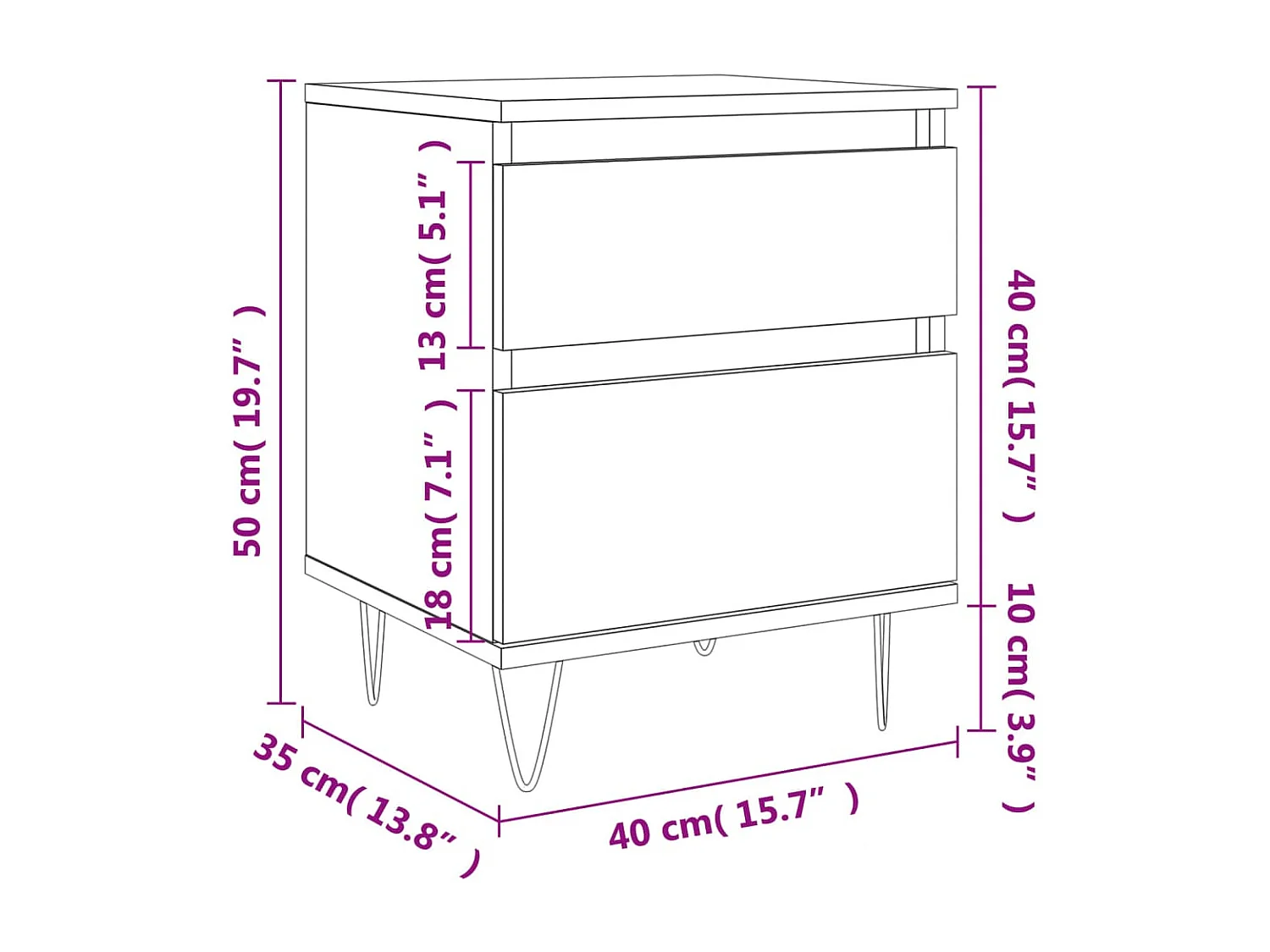 Table de chevet gris béton 40x35x50 cm bois d’ingénierie