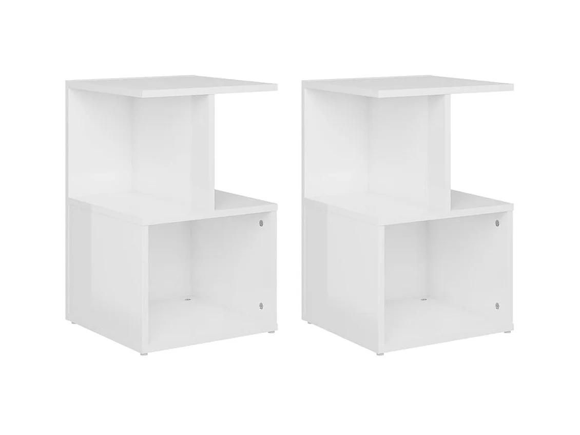 Tables de chevet 2 pcs Blanc brillant 35x35x55 cm Aggloméré