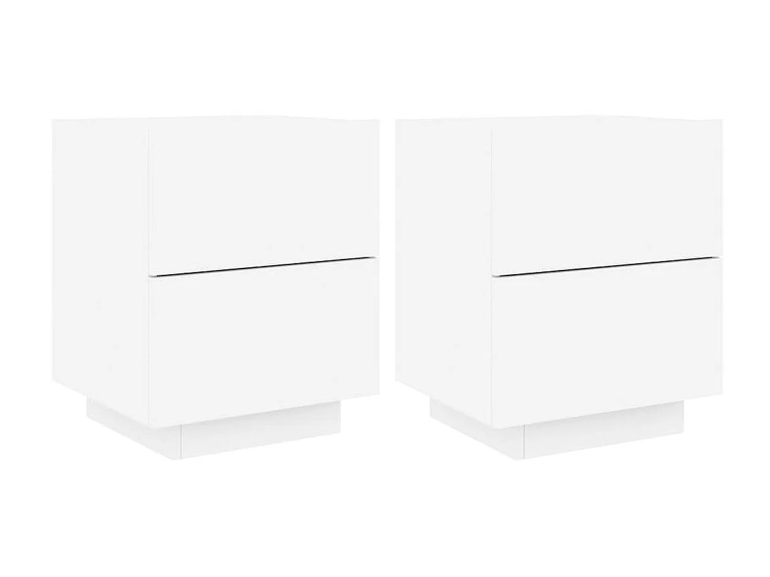 Mesitas de noche y luces LED 2 piezas de madera de ingeniería blanca